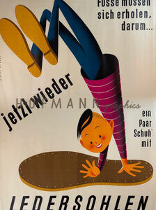 Vintage Poster „Jetzt wieder Ledersohlen“ Atelier Hofmann, ca. 1950er-Jahre
