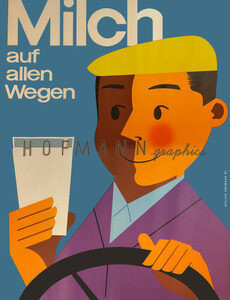Vintage Poster "Milch auf allen Wegen - Original-Werbemotiv, Atelier Hofmann, um 1961